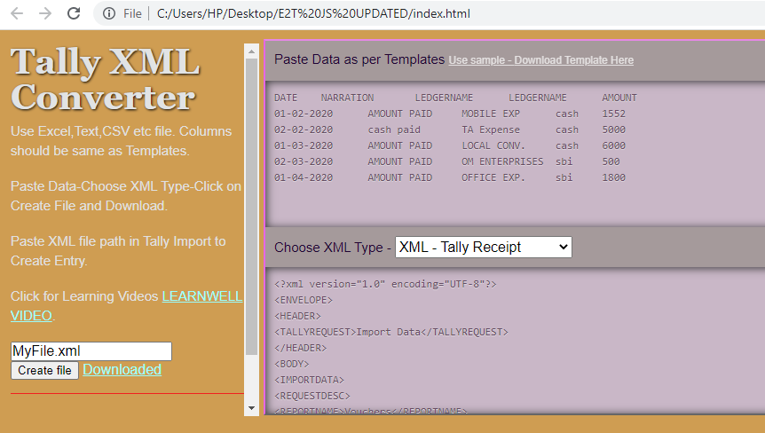 Free Excel to Tally XML converter