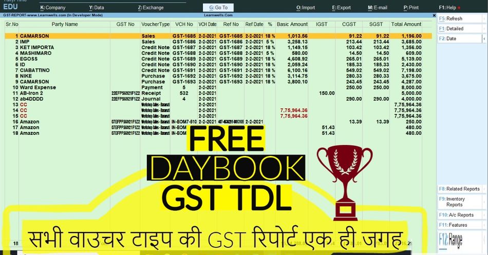 free daybook GST TDL