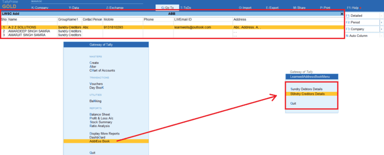 Address Book Tally Prime TDL