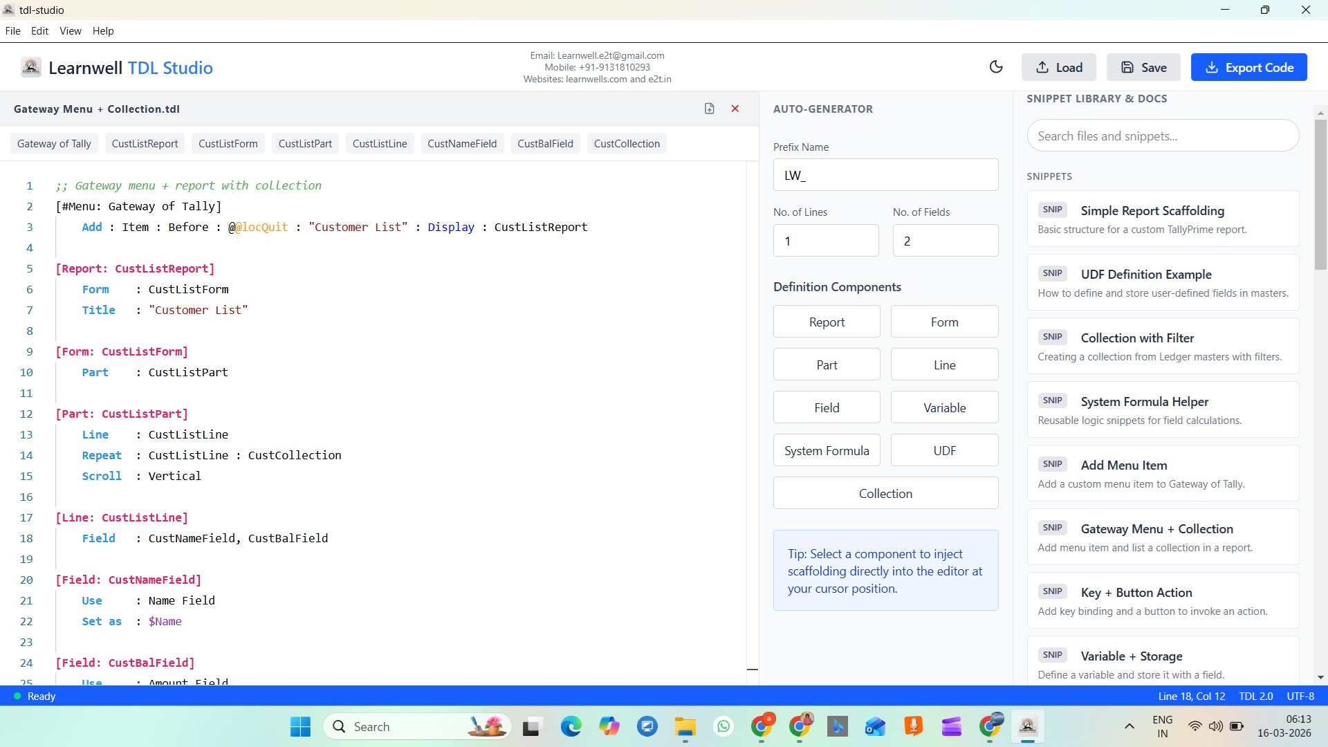 Learnwell TDL Studio
